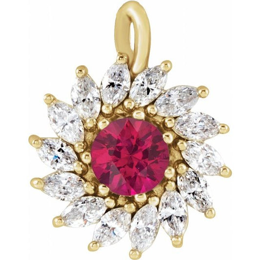 14K Yellow Lab-Grown Ruby & 1/2 CTW Natural Diamond Halo-Style Pendant