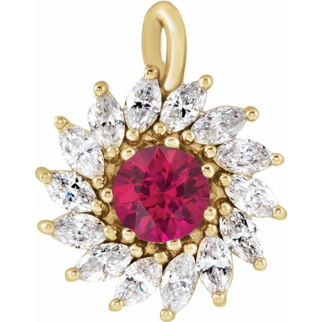 14K Yellow Lab-Grown Ruby & 1/2 CTW Natural Diamond Halo-Style Pendant