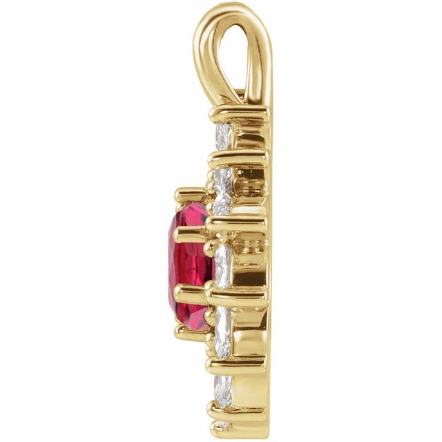 14K Yellow Lab-Grown Ruby & 1/2 CTW Natural Diamond Halo-Style Pendant