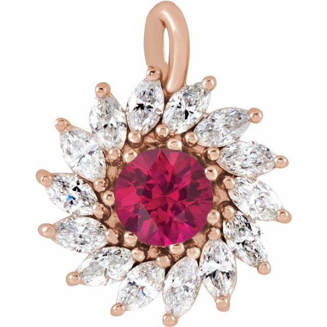 14K Yellow Lab-Grown Ruby & 1/2 CTW Natural Diamond Halo-Style Pendant
