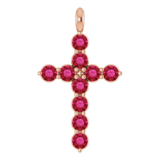 14K White Lab-Grown Ruby Cross Pendant