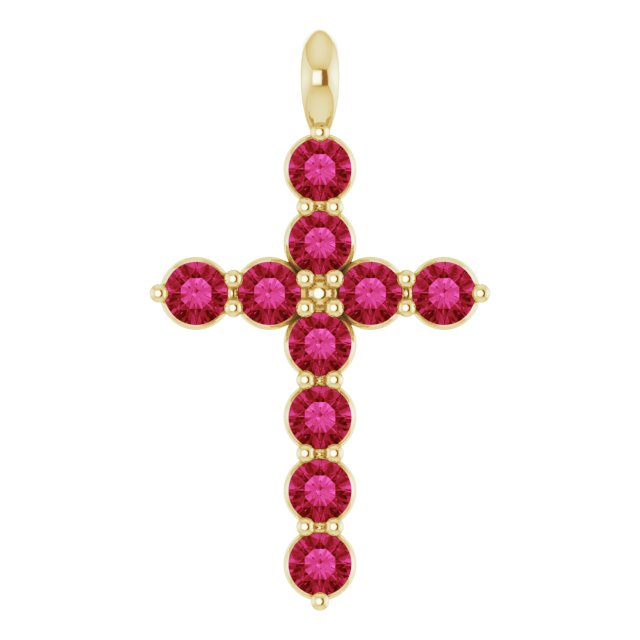 14K White Lab-Grown Ruby Cross Pendant