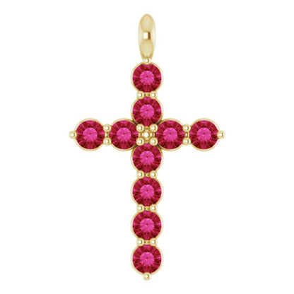 14K White Lab-Grown Ruby Cross Pendant