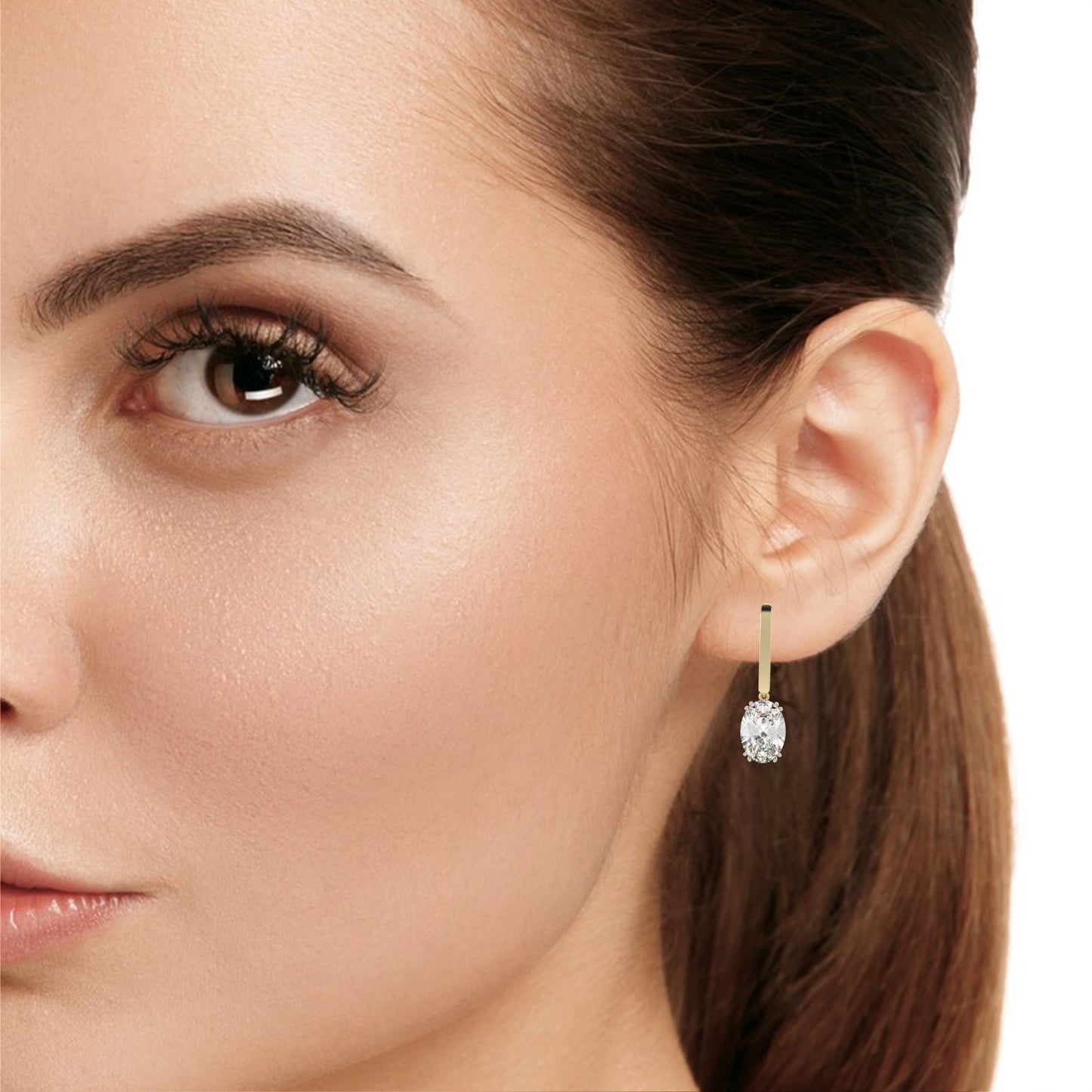 1.62Ct Oval Cut Lab Grown Diamond Delicate Fish Lock Bali Dainty 14k Solid White Gold Hoop Earring For Her