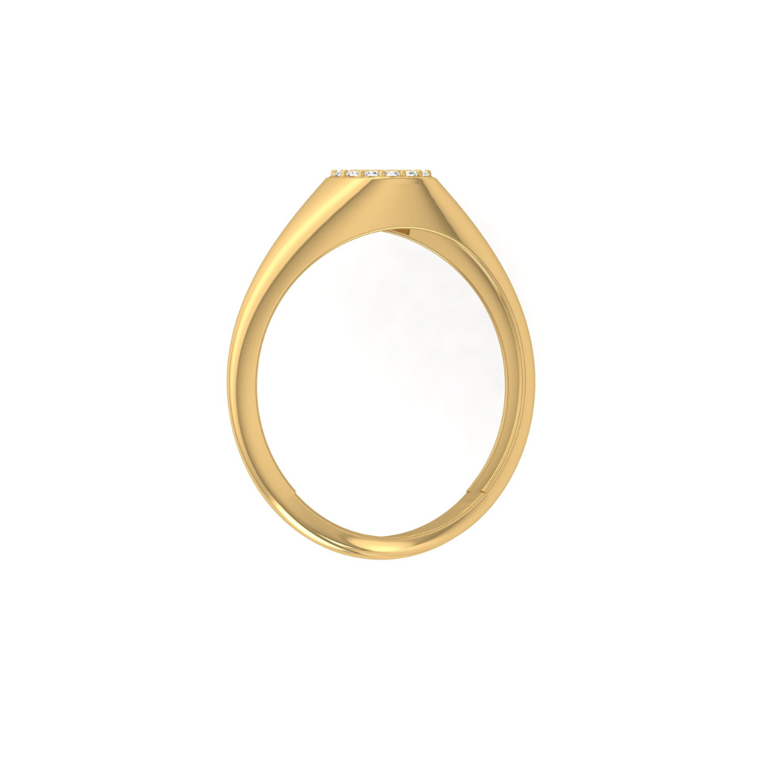 Pave Diamond Circle Signet Ring for Women's Modern Minimalist Ring in 14K Solid Gold