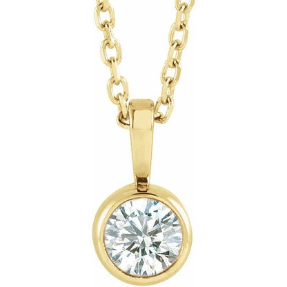14K Yellow 1/4 CT Lab-Grown Diamond Bezel-Set Solitaire 16-18" Necklace