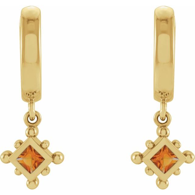 14K White Lab-Grown Emerald Beaded Bezel-Set Hoop Earrings