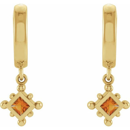 14K White Lab-Grown Emerald Beaded Bezel-Set Hoop Earrings