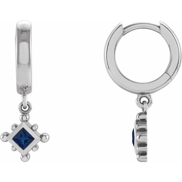 14K Rose Lab-Grown Blue Sapphire Beaded Bezel-Set Hoop Earrings