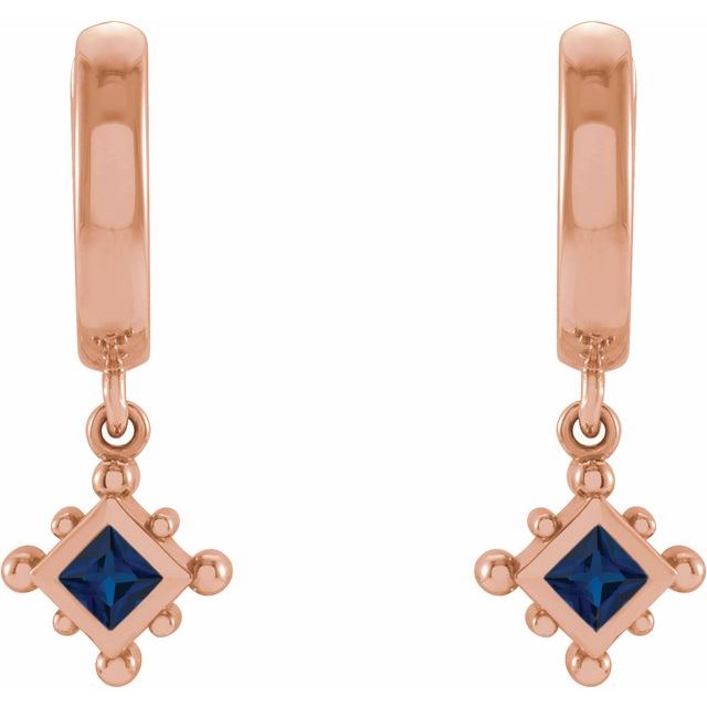14K Rose Lab-Grown Blue Sapphire Beaded Bezel-Set Hoop Earrings