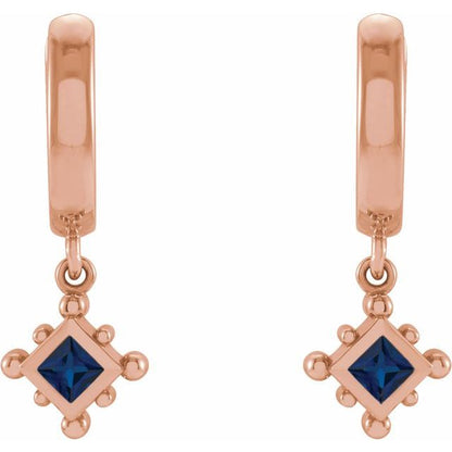 14K Rose Lab-Grown Blue Sapphire Beaded Bezel-Set Hoop Earrings