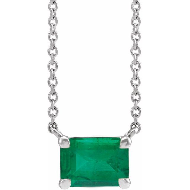 14K Yellow Lab-Grown Emerald 18" Necklace