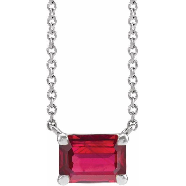 14K White Lab-Grown Ruby 18" Necklace