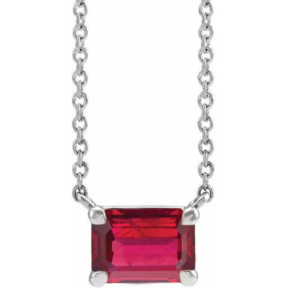 14K White Lab-Grown Ruby 18" Necklace