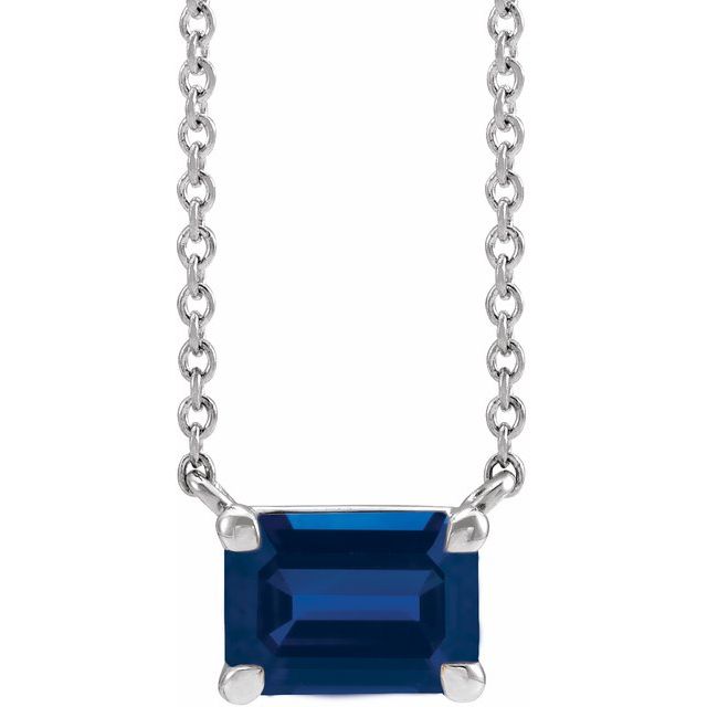 14K Yellow Lab-Grown Blue Sapphire 18" Necklace