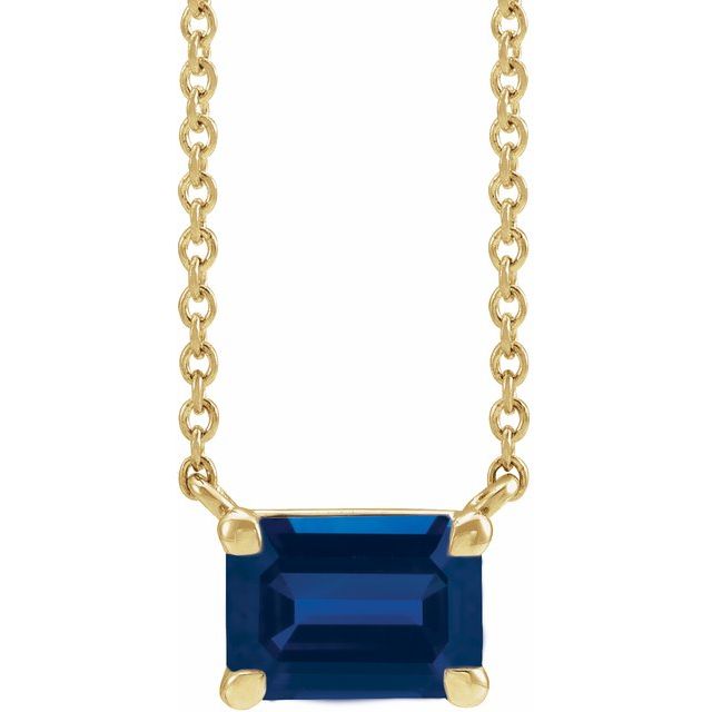 14K Yellow Lab-Grown Blue Sapphire 18" Necklace