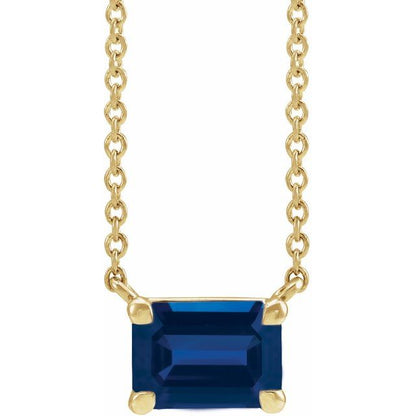 14K Yellow Lab-Grown Blue Sapphire 18" Necklace