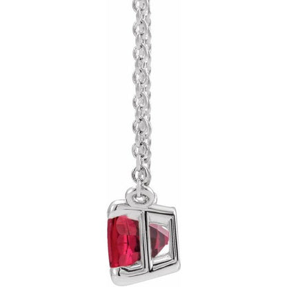 14K White Lab-Grown Ruby 18" Necklace