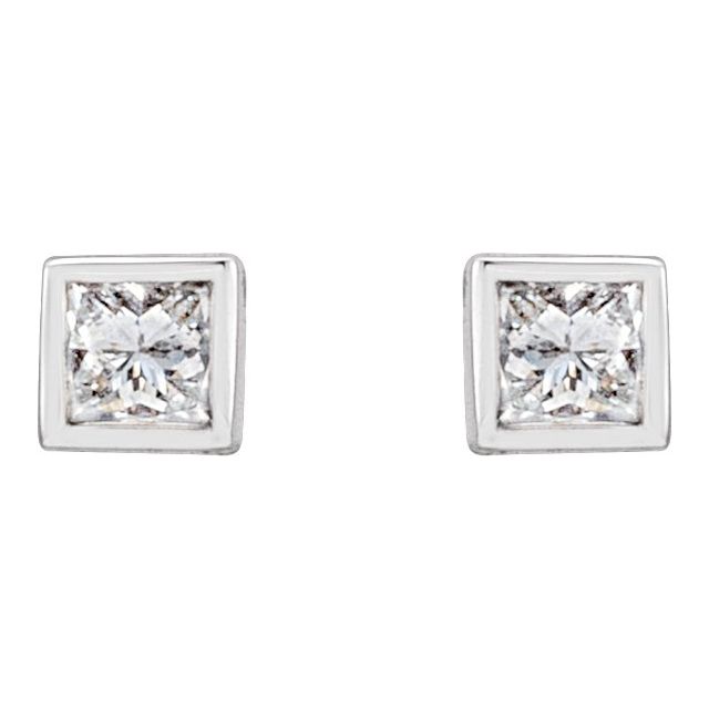 14K White 1/6 CTW Lab-Grown Diamond Bezel Earrings