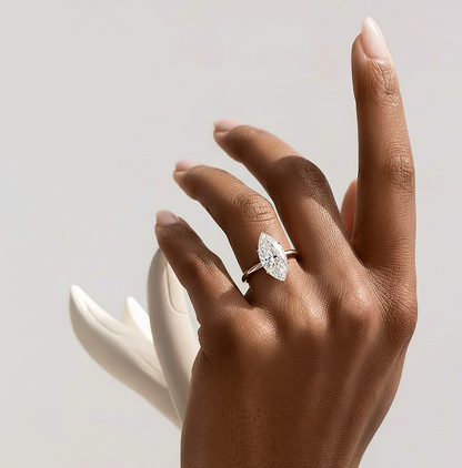 18k Solid Gold Lab Grown Marquise Cut Stunning Diamond Solitaire Engagement Ring For Her