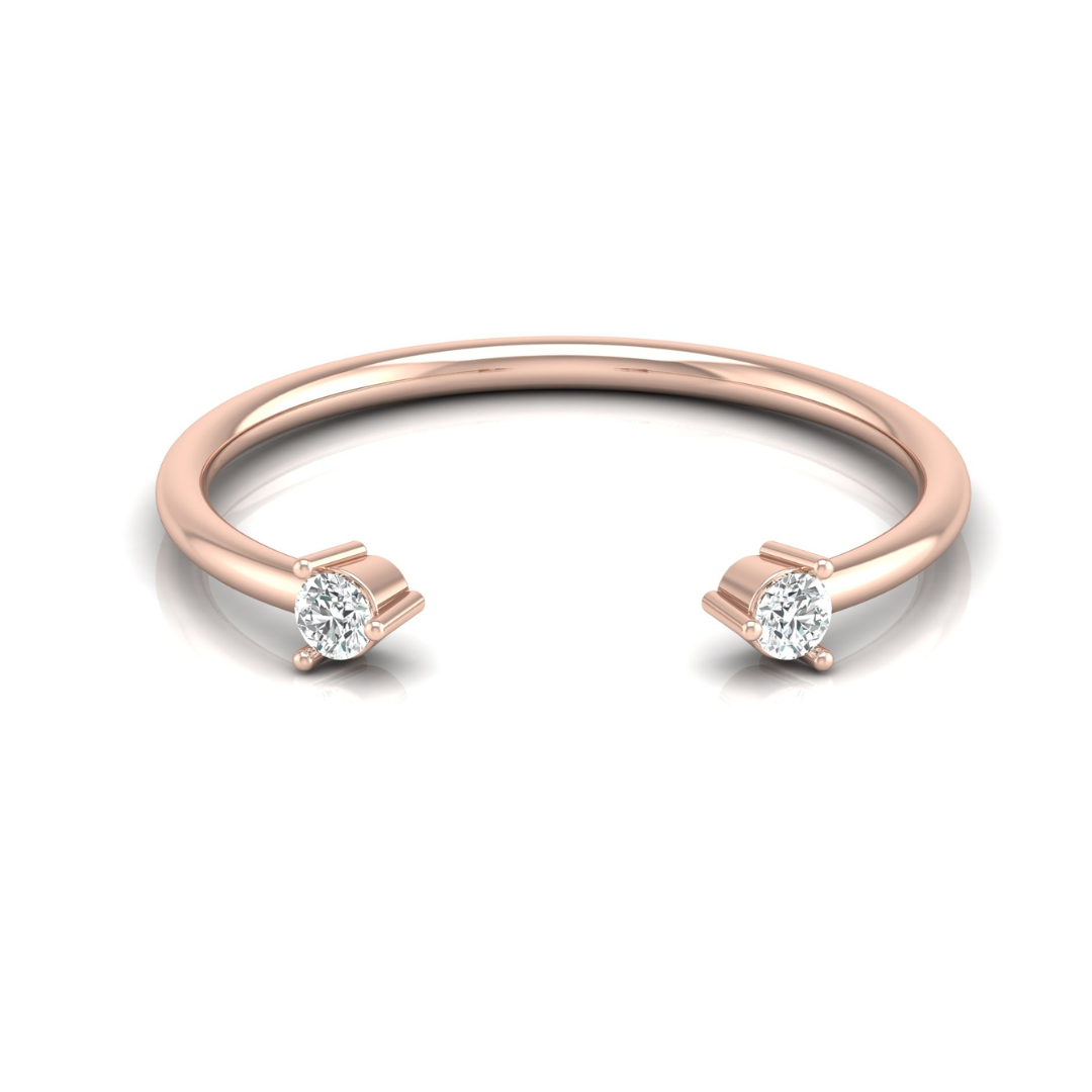 Personalized Open Cuff Round Cut Diamond Ring Lab-Grown & Natural Diamonds in 14K Solid Gold