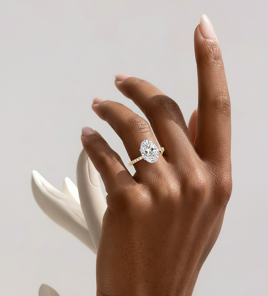 Oval Cut Lab Diamond Solitaire Accent Ring