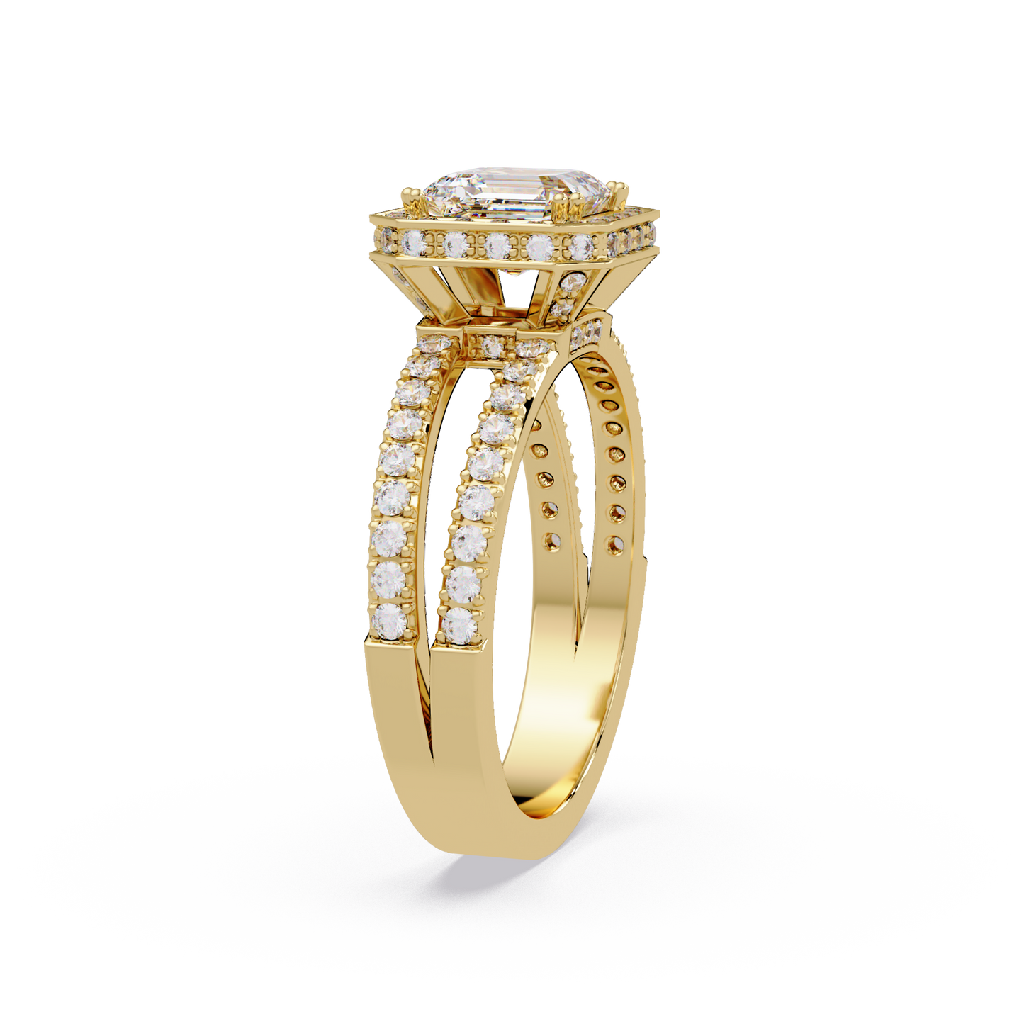 Asscher Cut Halo Lab Grown Diamond Split Shank Engagement Ring - HIGHCARAT DIAMONDS