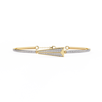 Round Cut Diamond 14k Solid Yellow Gold Unique  Art Deco Perfect Dainty Party Wear Bangle For Her