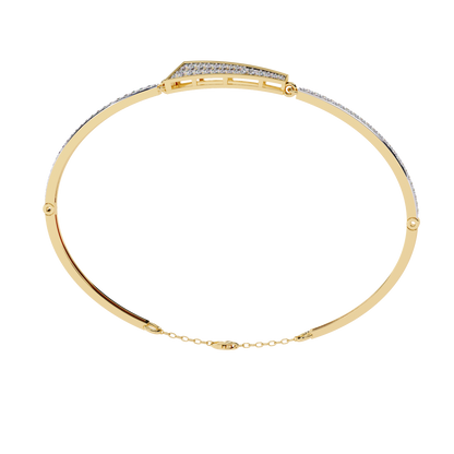Round Cut Diamond 14k Solid Yellow Gold Unique  Art Deco Perfect Dainty Party Wear Bangle For Her