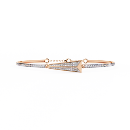 Round Cut Diamond 14k Solid Yellow Gold Unique  Art Deco Perfect Dainty Party Wear Bangle For Her