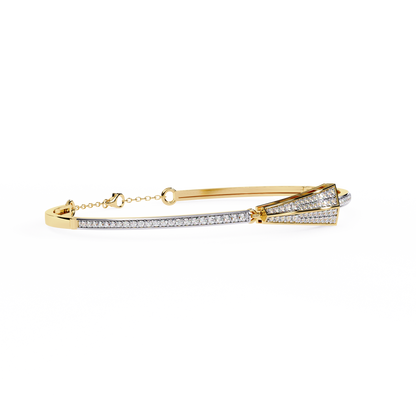 Round Cut Diamond 14k Solid Yellow Gold Unique  Art Deco Perfect Dainty Party Wear Bangle For Her