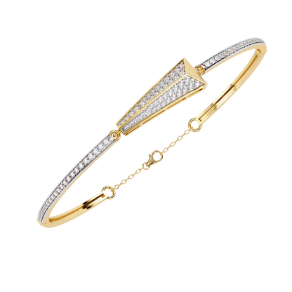 Round Cut Diamond 14k Solid Yellow Gold Unique  Art Deco Perfect Dainty Party Wear Bangle For Her