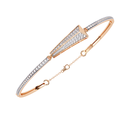 Round Cut Diamond 14k Solid Yellow Gold Unique  Art Deco Perfect Dainty Party Wear Bangle For Her