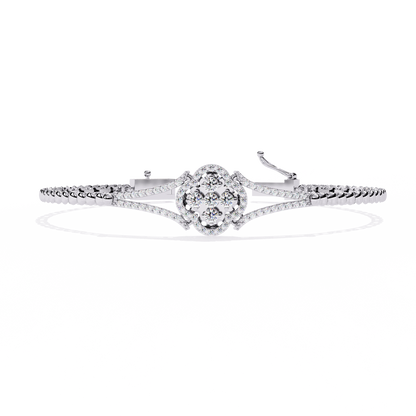 Round Cut Natural Diamond Elegant  Art Deco 10k Solid Yellow Gold Dainty Statement Cuff Bracelet For Women's