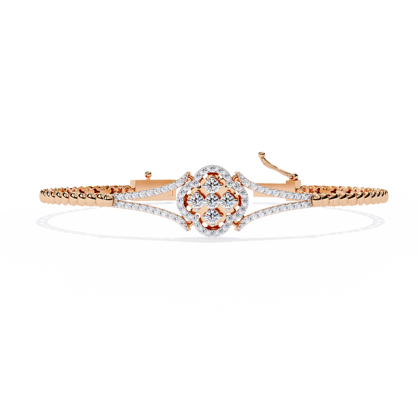 Round Cut Natural Diamond Elegant Art Deco 10k Solid Yellow Gold Dainty Statement Cuff Bracelet For Women's