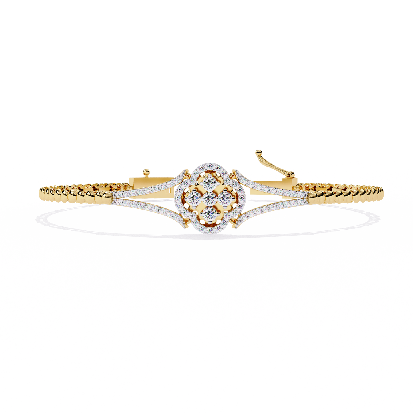 Round Cut Natural Diamond Elegant Art Deco 10k Solid Yellow Gold Dainty Statement Cuff Bracelet For Women's