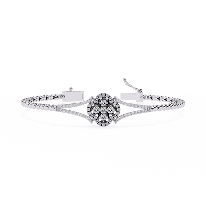 Round Cut Natural Diamond Elegant  Art Deco 10k Solid Yellow Gold Dainty Statement Cuff Bracelet For Women's