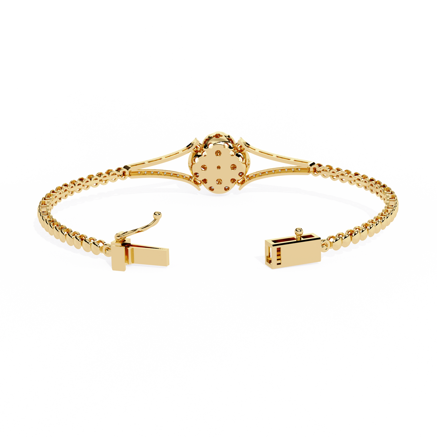 Round Cut Natural Diamond Elegant Art Deco 10k Solid Yellow Gold Dainty Statement Cuff Bracelet For Women's