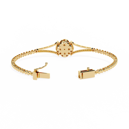 Round Cut Natural Diamond Elegant  Art Deco 10k Solid Yellow Gold Dainty Statement Cuff Bracelet For Women's