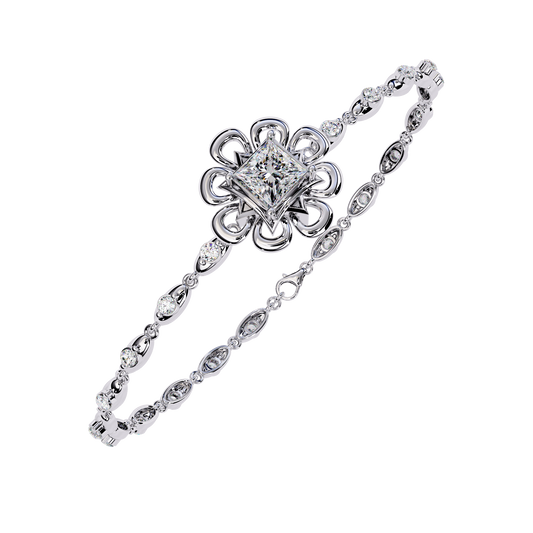 2.11Ct Princess And Round Cut Antique Classic Flower Shape Women Diamond Tennis Bracelet Annivrasry Gift For Her