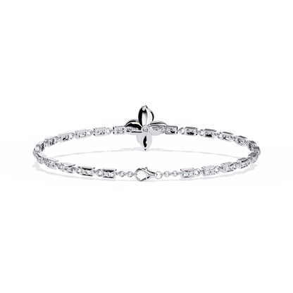 White Colorless Round Cut  Diamond Unique Dainty Cluster Stackable Vintage  Line Bracelet