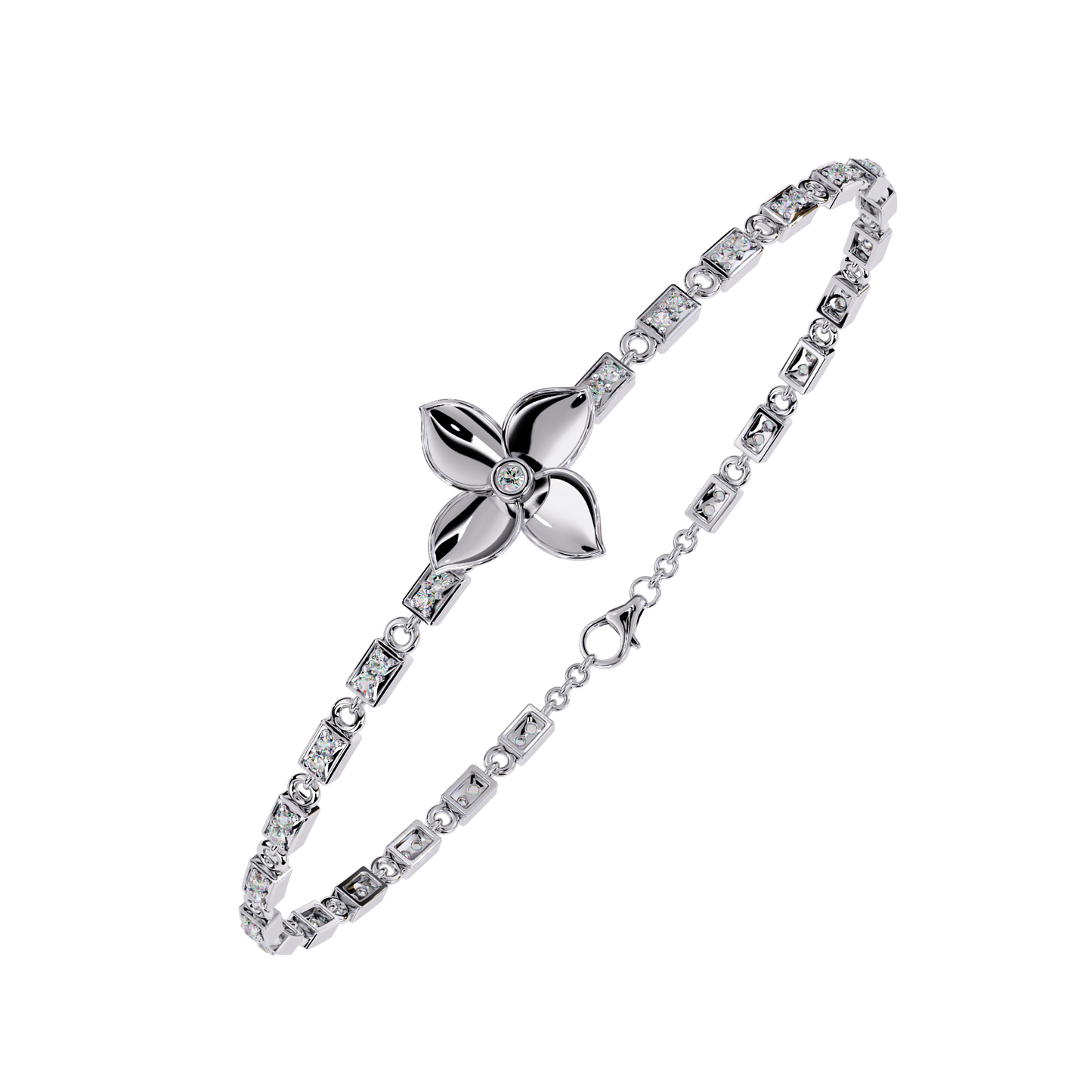 White Colorless Round Cut Diamond Unique Dainty Cluster Stackable Vintage Line Bracelet