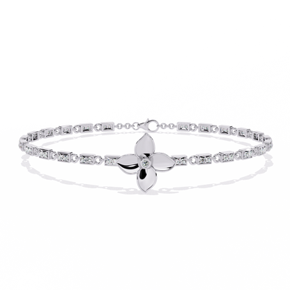 White Colorless Round Cut  Diamond Unique Dainty Cluster Stackable Vintage  Line Bracelet