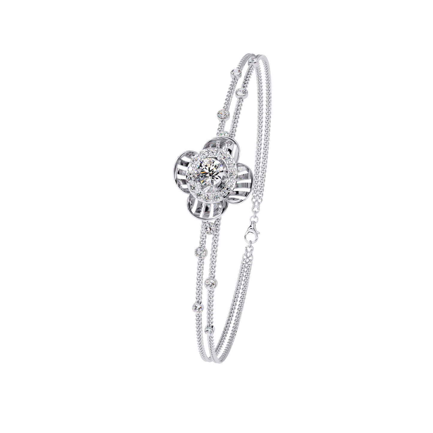 Round Cut Diamond Flower Shape Delicate Vintage Perfect Stunning Every Day Cuff Bracelet Gift For Het