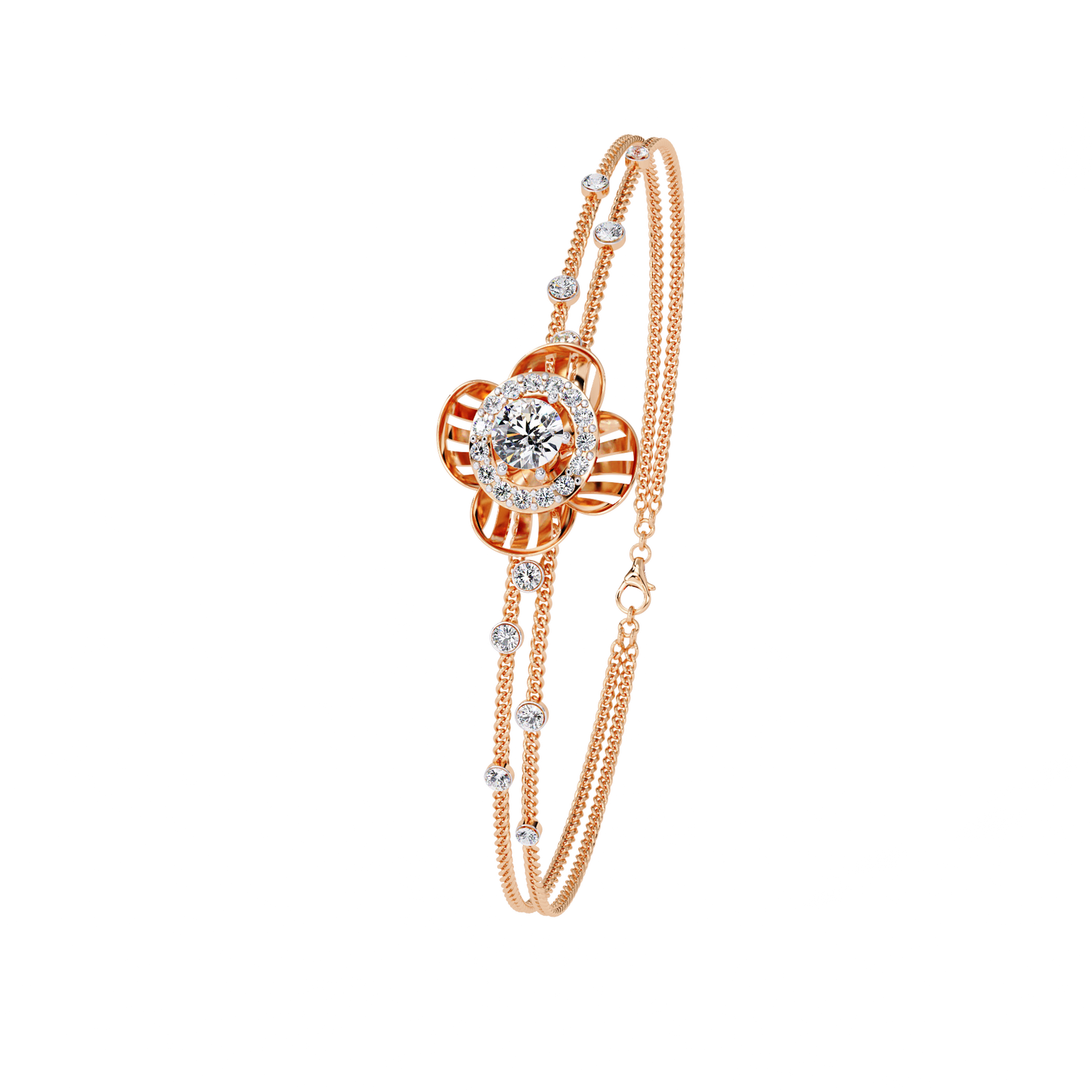 Round Cut Diamond Flower Shape Delicate Vintage Perfect Stunning Every Day Cuff Bracelet Gift For Het