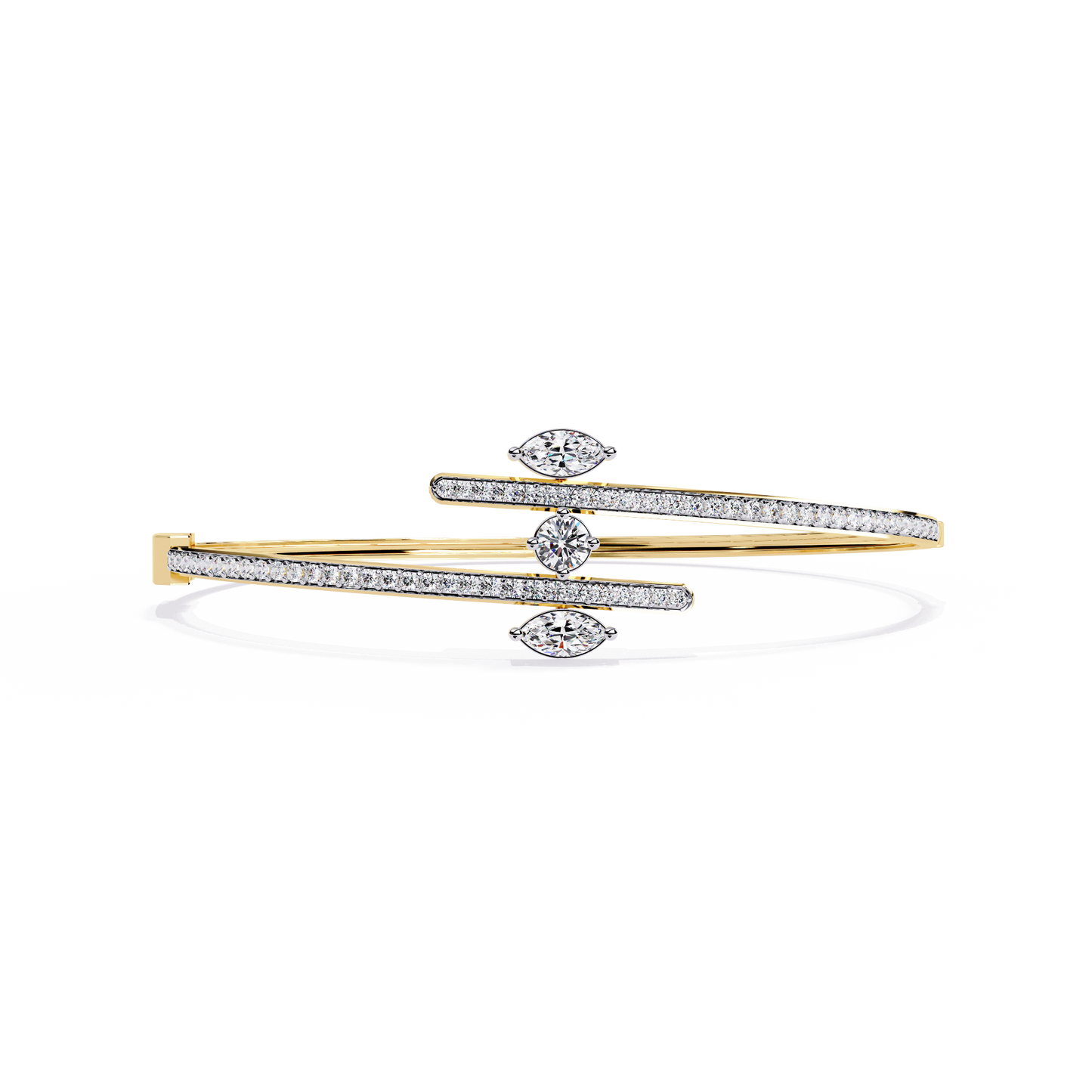 1.56Ct Marquise And Round Cut Lab Grown Diamond Unique Channel Set 14k Yellow Gold Daily Wear Bangle