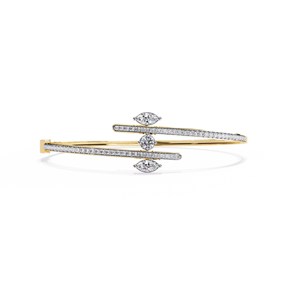 1.56Ct Marquise And Round Cut Lab Grown Diamond Unique Channel Set 14k Yellow Gold Daily Wear Bangle