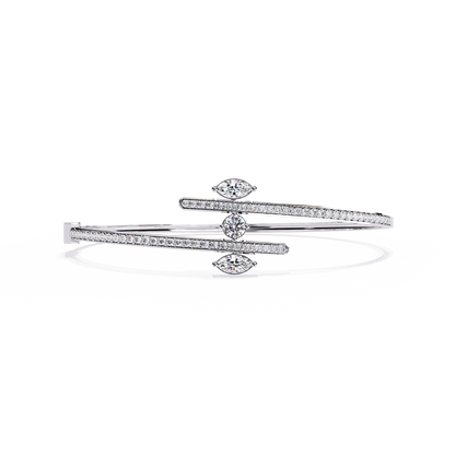 1.56Ct Marquise And Round Cut Lab Grown Diamond Unique Channel Set 14k Yellow Gold Daily Wear Bangle