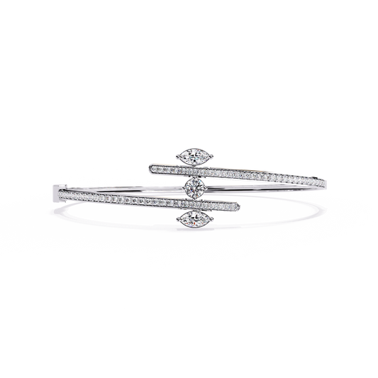 1.56Ct Marquise And Round Cut Lab Grown Diamond Unique Channel Set 14k Yellow Gold Daily Wear Bangle