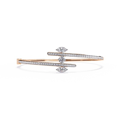 1.56Ct Marquise And Round Cut Lab Grown Diamond Unique Channel Set 14k Yellow Gold Daily Wear Bangle